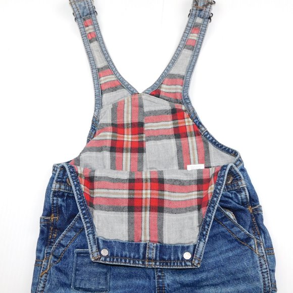 Oshkosh B'Gosh Baby Boys 12 Months Plaid Flannel lined Blue Denim Overalls - Picture 3 of 9